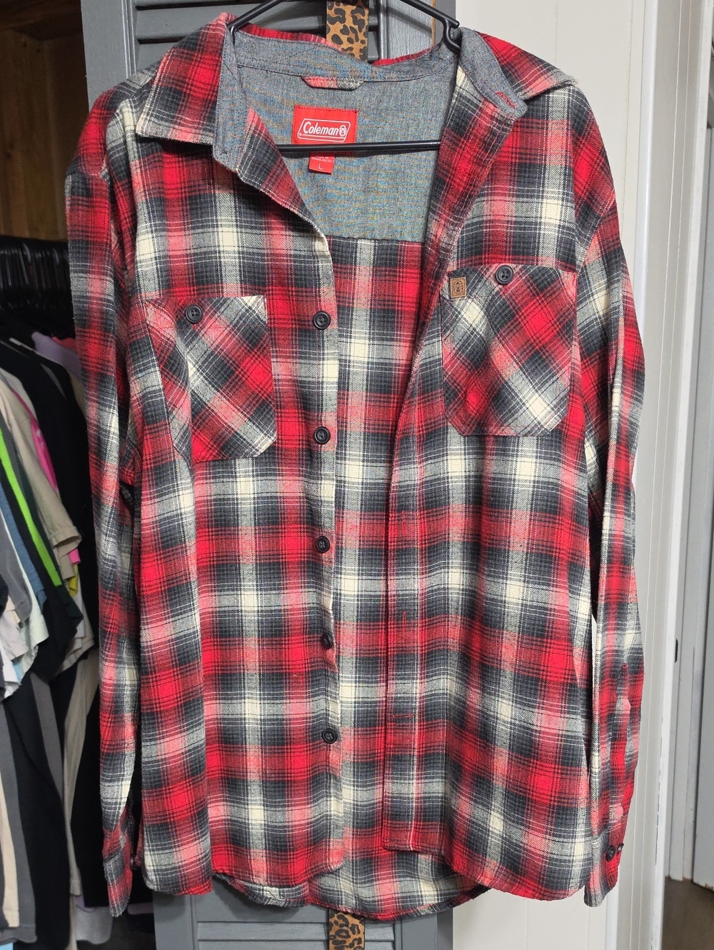 Coleman Red Black and White Plaid Flannel Shirt